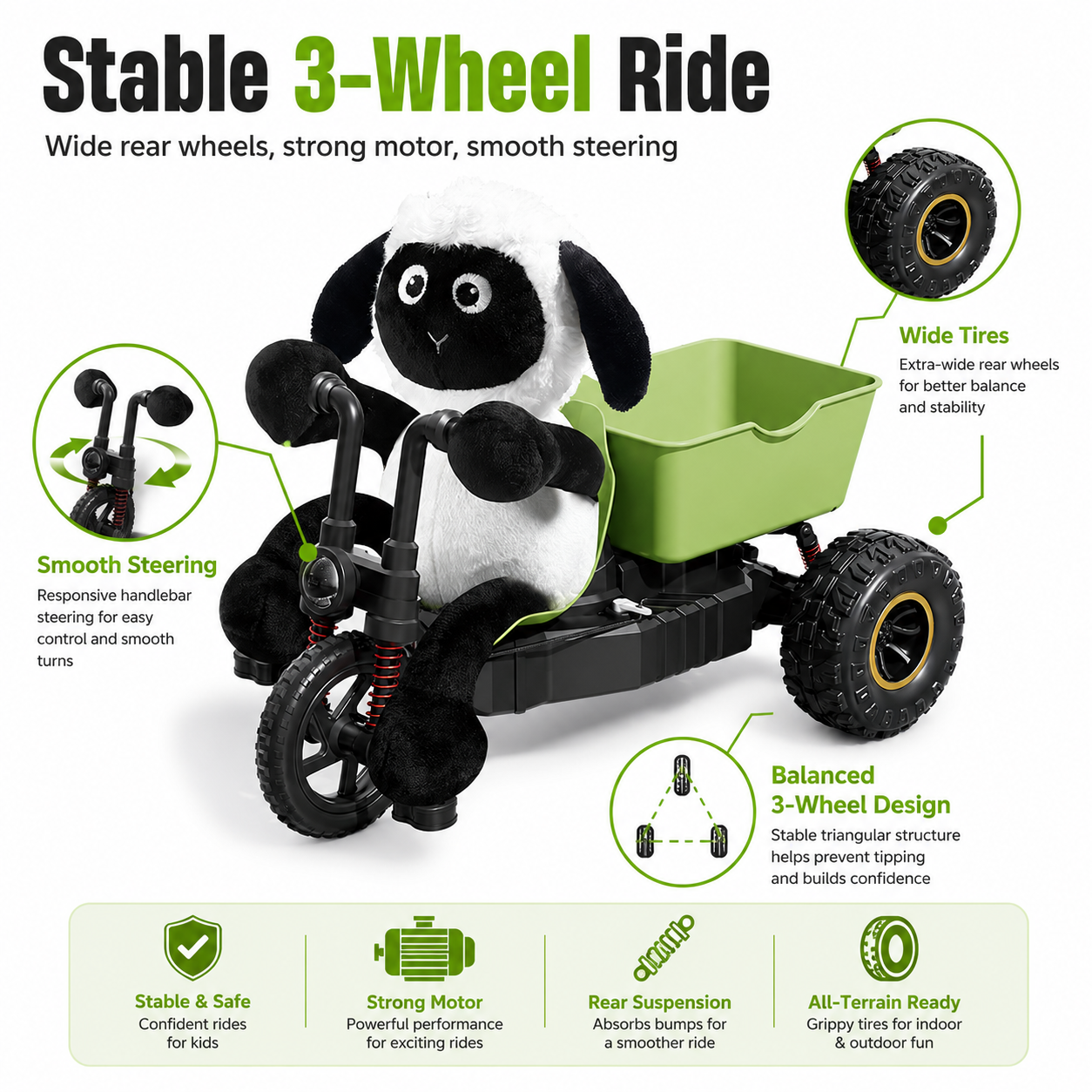 Crazy Little Sheep Fun Tricycle – Plush Ride-On Toy