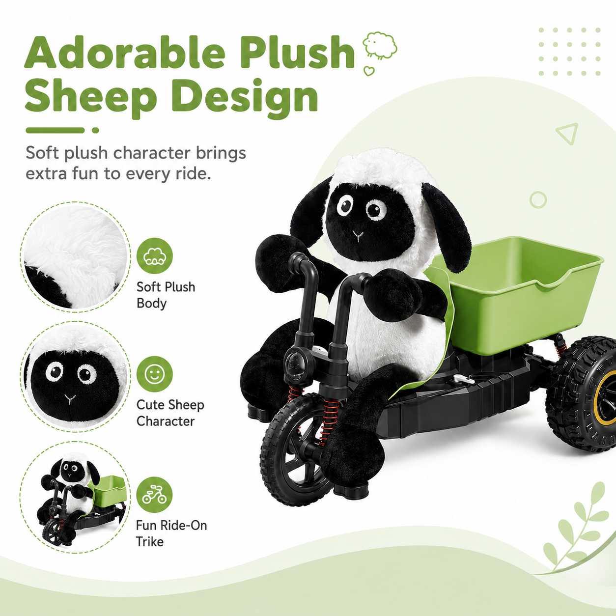 Crazy Little Sheep Fun Tricycle – Plush Ride-On Toy