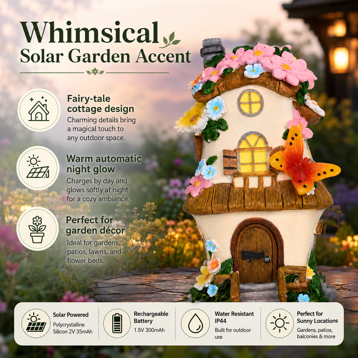 Solar Garden Fairy House Light – Miniature Cottage Model