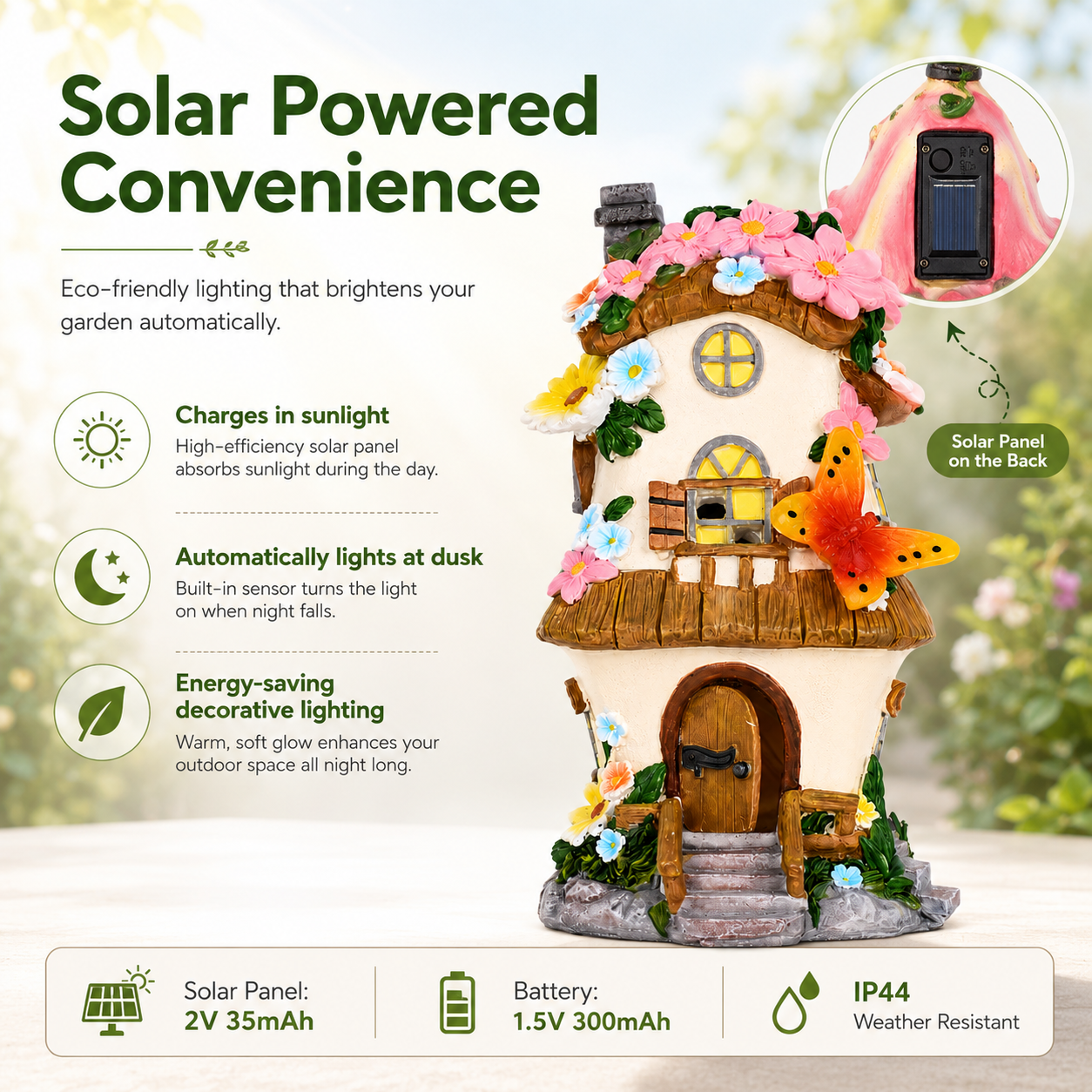 Solar Garden Fairy House Light – Miniature Cottage Model