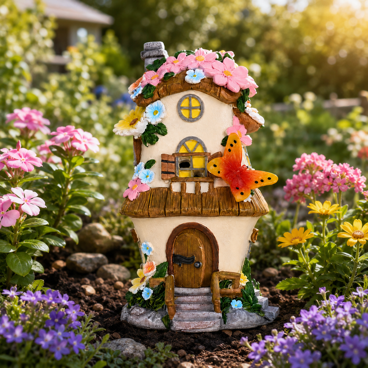 Solar Garden Fairy House Light – Miniature Cottage Model