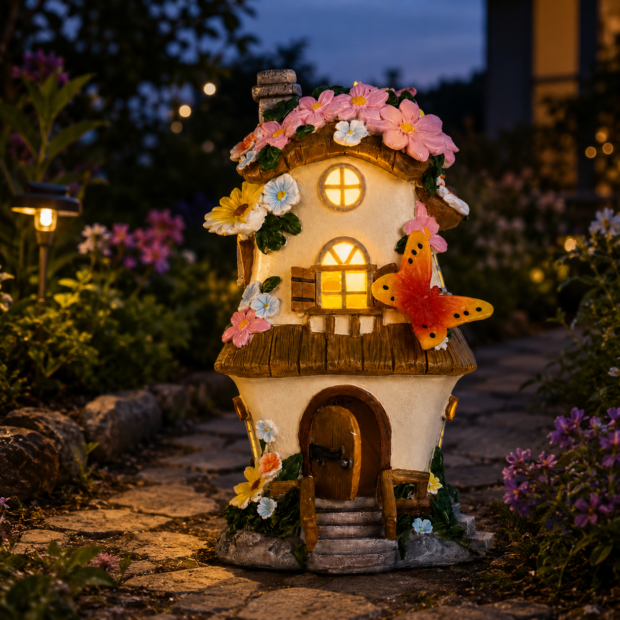 Solar Garden Fairy House Light – Miniature Cottage Model