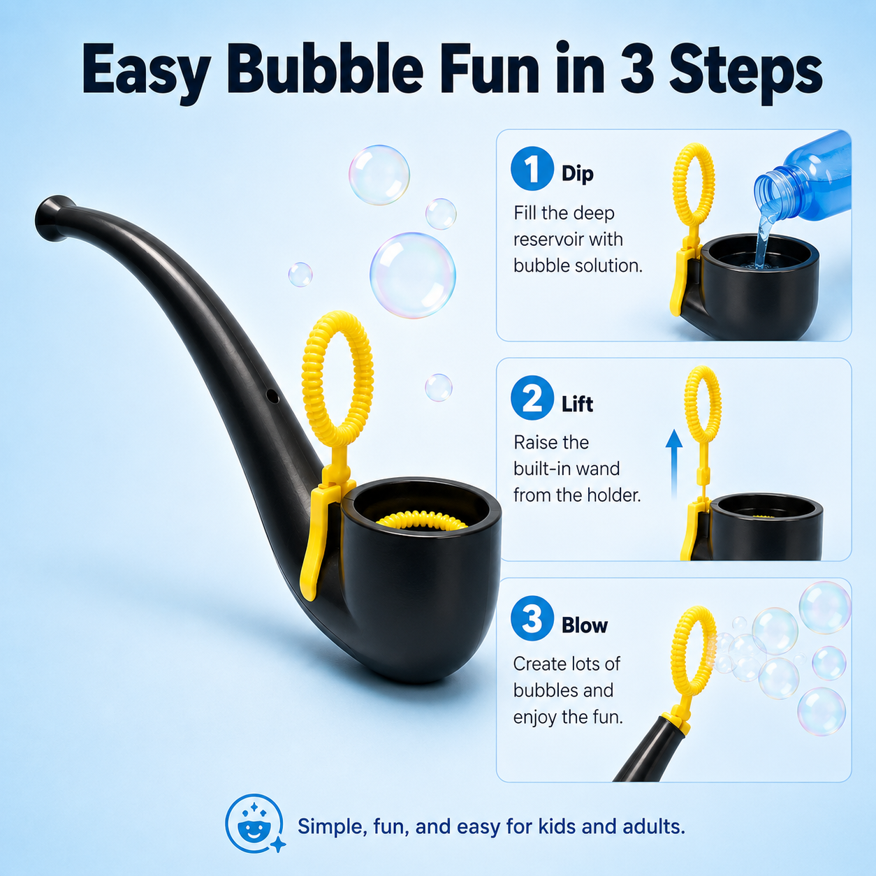 Retro Bubble Blower with Built-In Wand and Deep Reservoir, Fun Outdoor Bubble Toy for Parties, Summer Play, Birthday Gifts