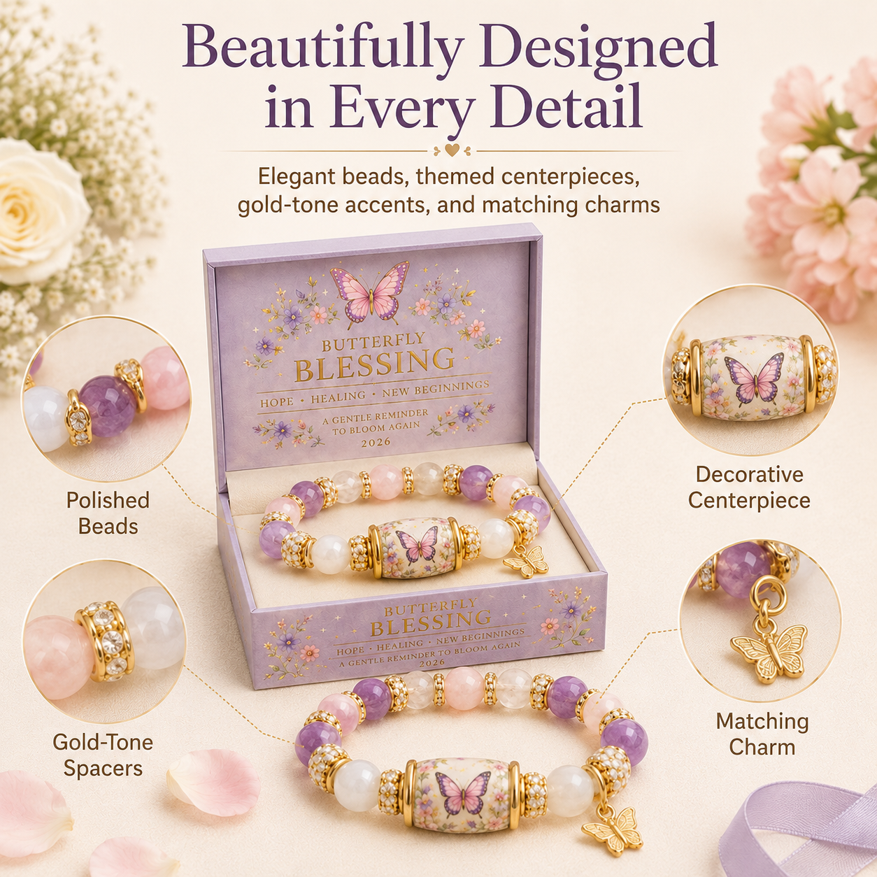 Inspirational Blessing Beaded Bracelet Gift Set for Women, Meaningful Charm Bracelet with Gift Box, Butterfly Faith Cardinal Sea Turtle Theme Jewelry Gift for Mom Daughter Sister Friend