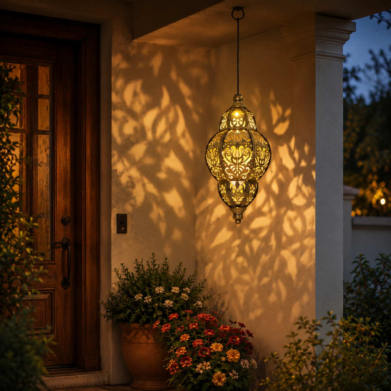 Solar Hanging Lantern Outdoor Moroccan Style Metal Lantern with Warm Light for Garden, Patio, Porch, Yard and Balcony Decor