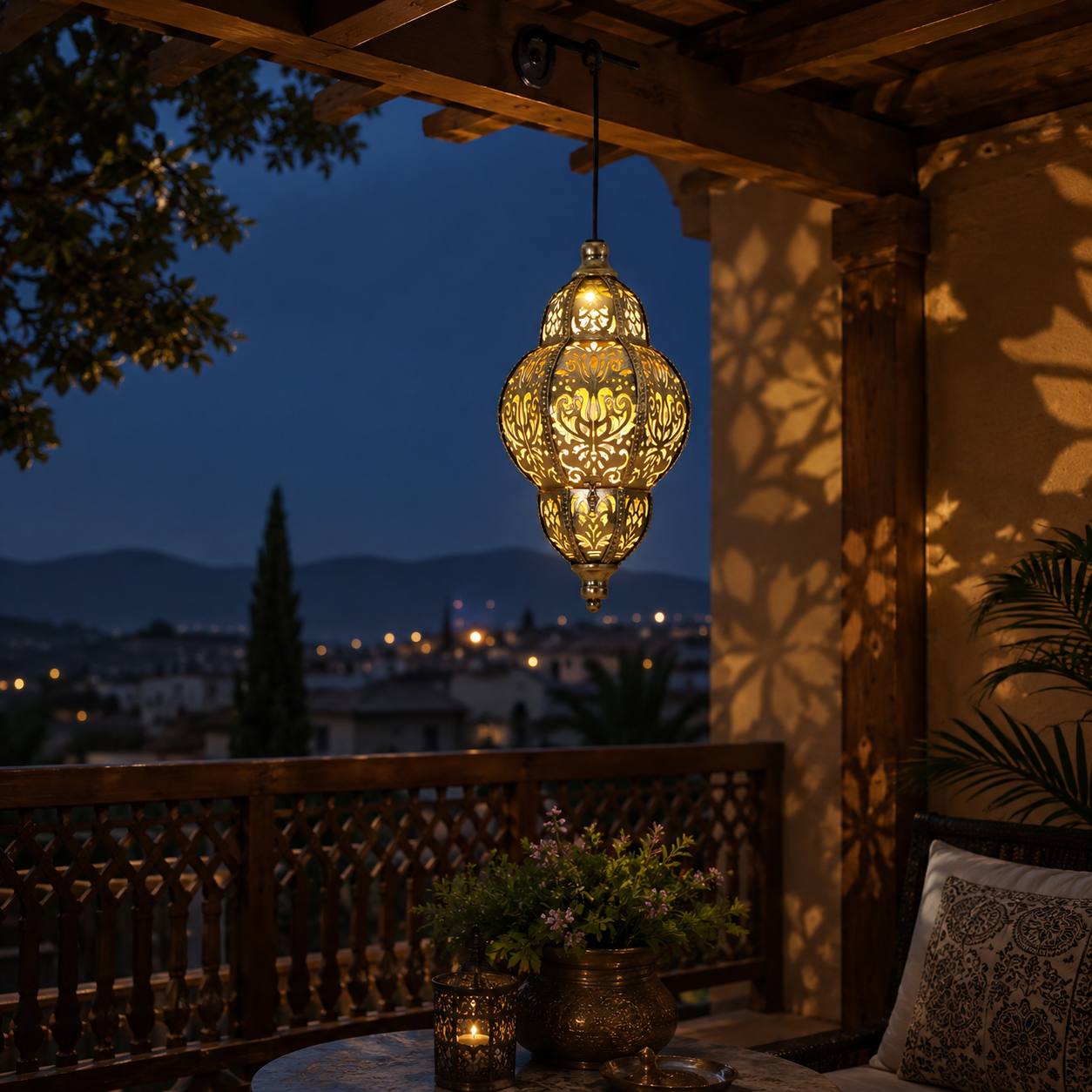 Solar Hanging Lantern Outdoor Moroccan Style Metal Lantern with Warm Light for Garden, Patio, Porch, Yard and Balcony Decor