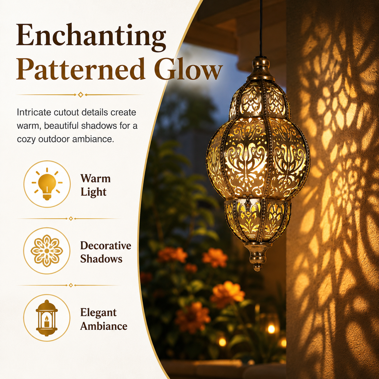 Solar Hanging Lantern Outdoor Moroccan Style Metal Lantern with Warm Light for Garden, Patio, Porch, Yard and Balcony Decor
