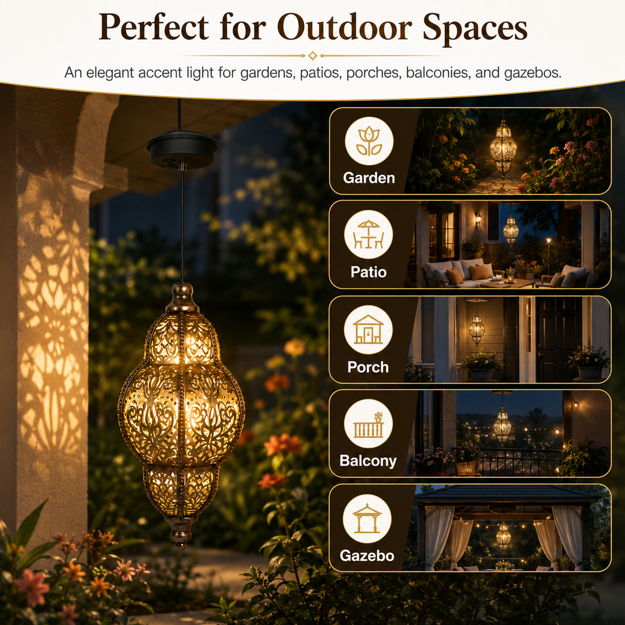 Solar Hanging Lantern Outdoor Moroccan Style Metal Lantern with Warm Light for Garden, Patio, Porch, Yard and Balcony Decor