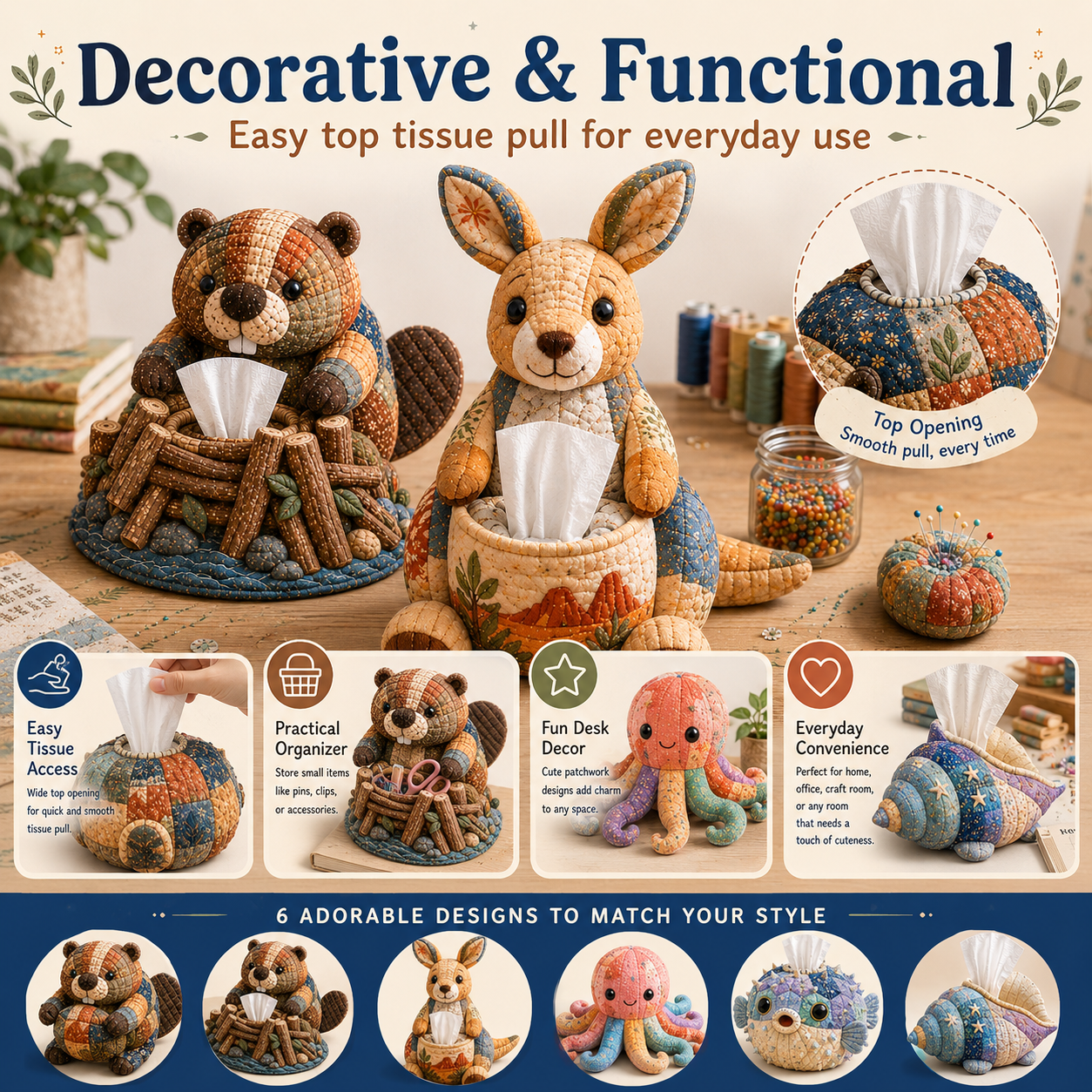 🌟 Crafty Critters DIY Tissue Box Kit – Fun Animal & Ocean Friends! 🌟