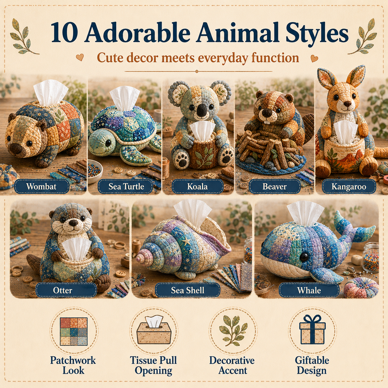 🌟 Crafty Critters DIY Tissue Box Kit – Fun Animal & Ocean Friends! 🌟