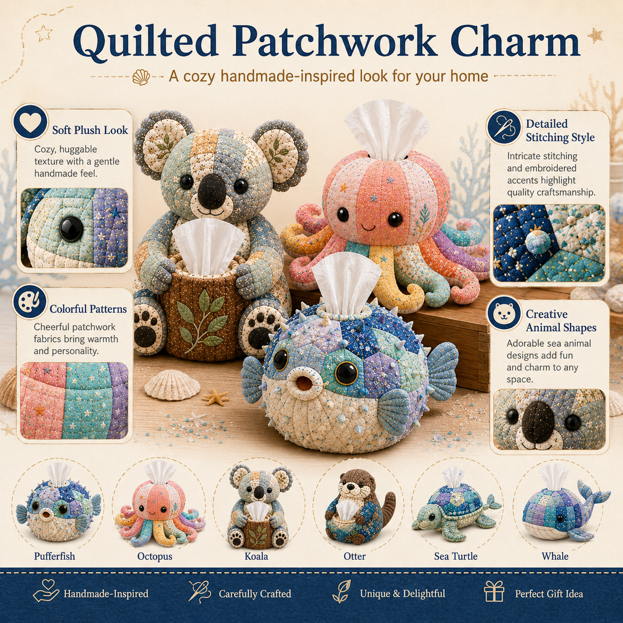 🌟 Crafty Critters DIY Tissue Box Kit – Fun Animal & Ocean Friends! 🌟
