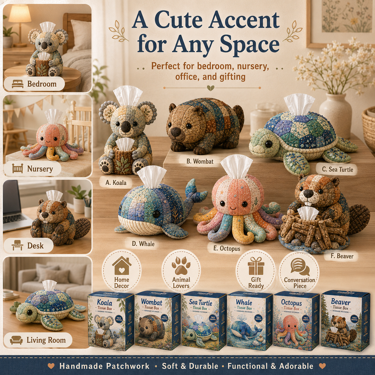 🌟 Crafty Critters DIY Tissue Box Kit – Fun Animal & Ocean Friends! 🌟