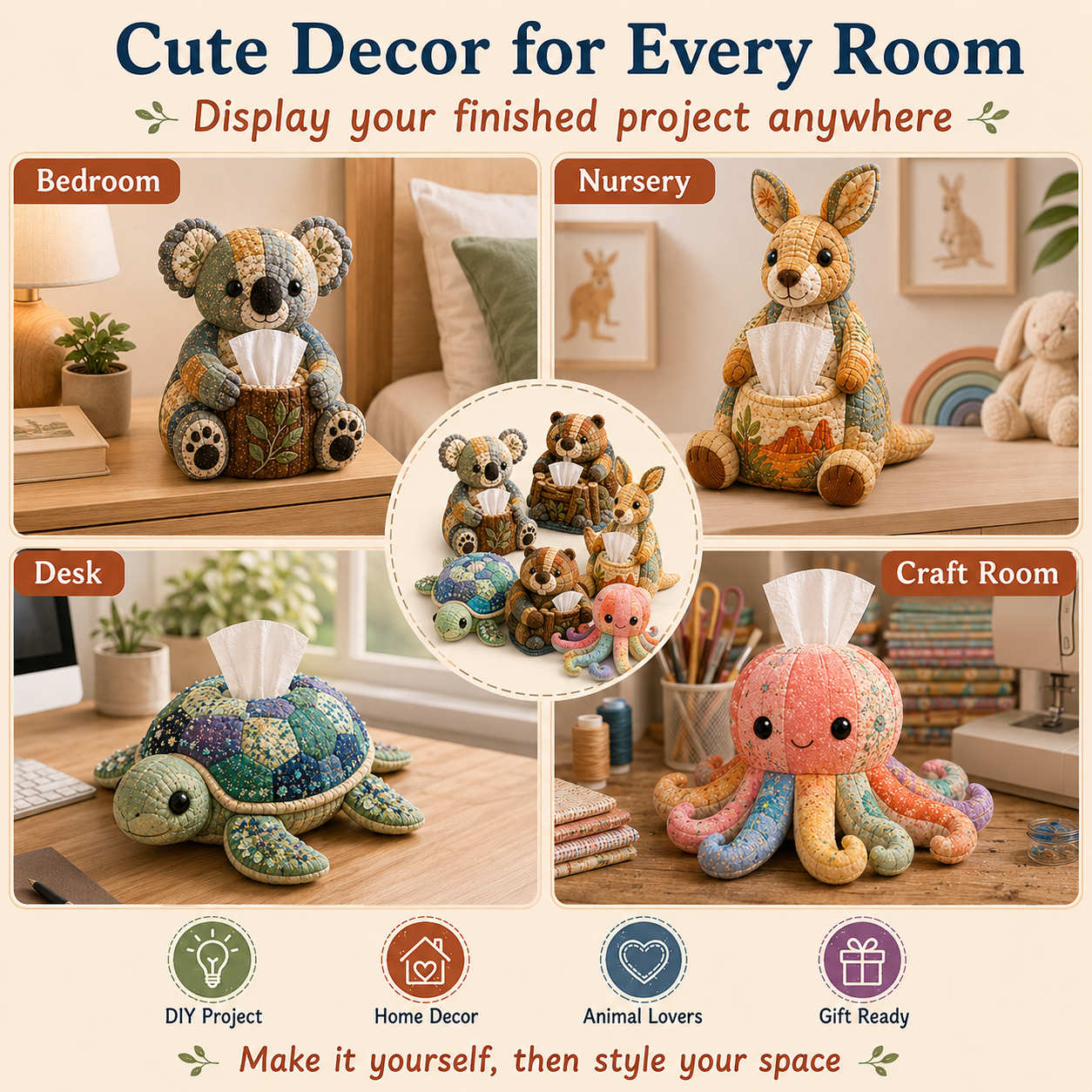🌟 Crafty Critters DIY Tissue Box Kit – Fun Animal & Ocean Friends! 🌟