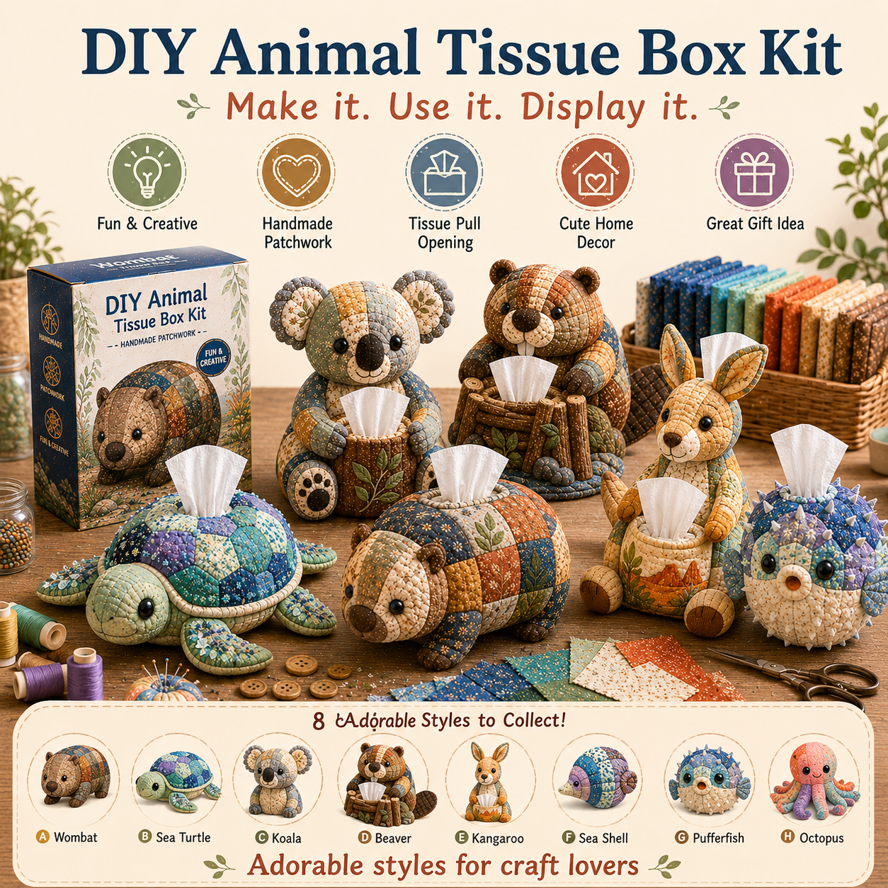 🌟 Crafty Critters DIY Tissue Box Kit – Fun Animal & Ocean Friends! 🌟