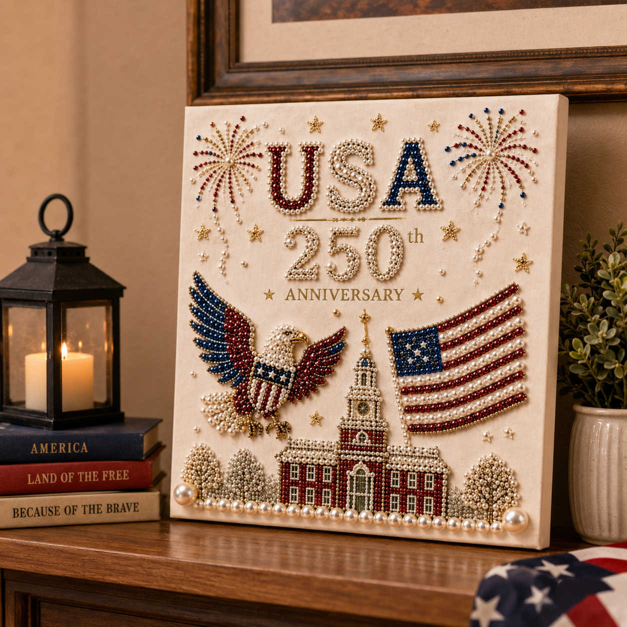 USA 250th Anniversary Diamond Painting Kit, Patriotic DIY Beaded Art Canvas with Statue of Liberty, Bald Eagle & American Flag, 1776–2026 America Anniversary Craft Decor for Independence Day, Memorial Day, Veterans Day