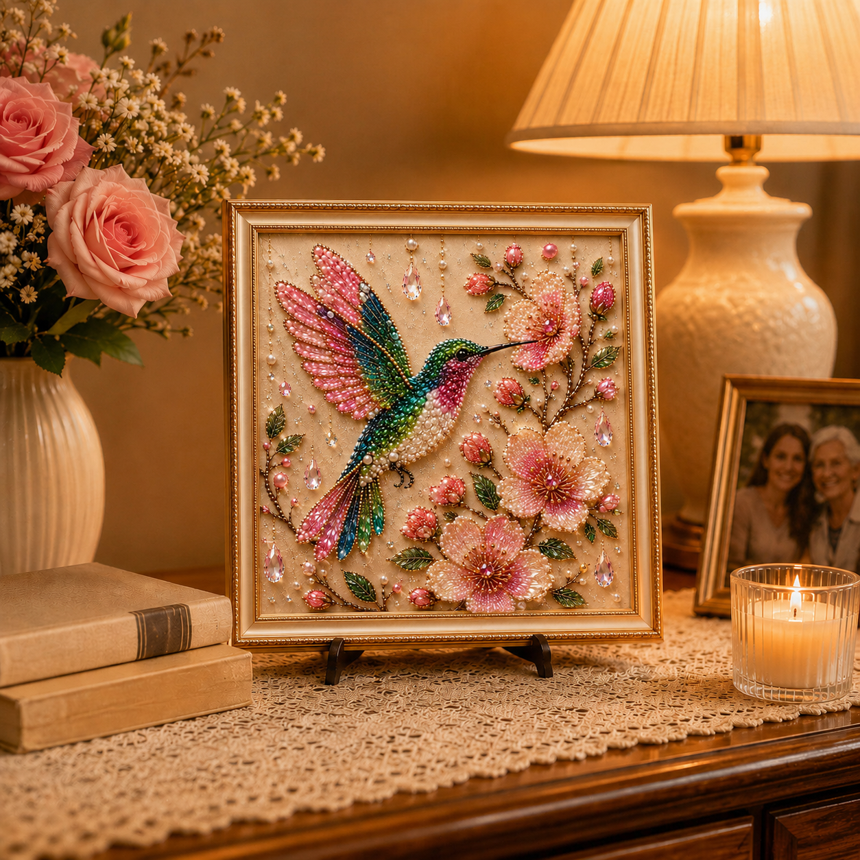 Bird Pearl Art DIY Kit, Beaded Bird and Flower Craft Kit for Adults, Sparkling Pearl Artwork Set with Crystals, Handmade Home Decor Gift for Women and Bird Lovers