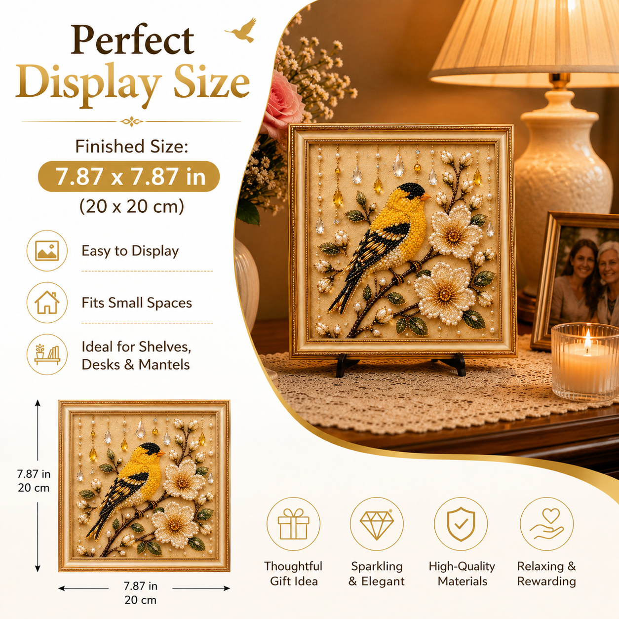 Bird Pearl Art DIY Kit, Beaded Bird and Flower Craft Kit for Adults, Sparkling Pearl Artwork Set with Crystals, Handmade Home Decor Gift for Women and Bird Lovers