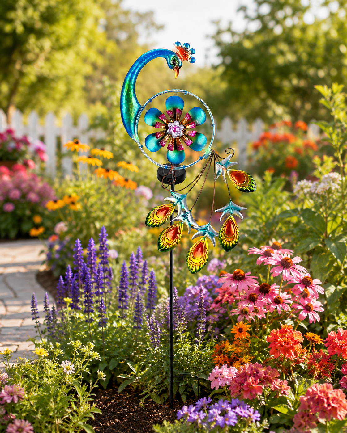 Solar Peacock Garden Stake Lights,Double-Layer Flower Outdoor Yard Decoration, Waterproof Decorative Garden Light for Patio, Lawn, Pathway