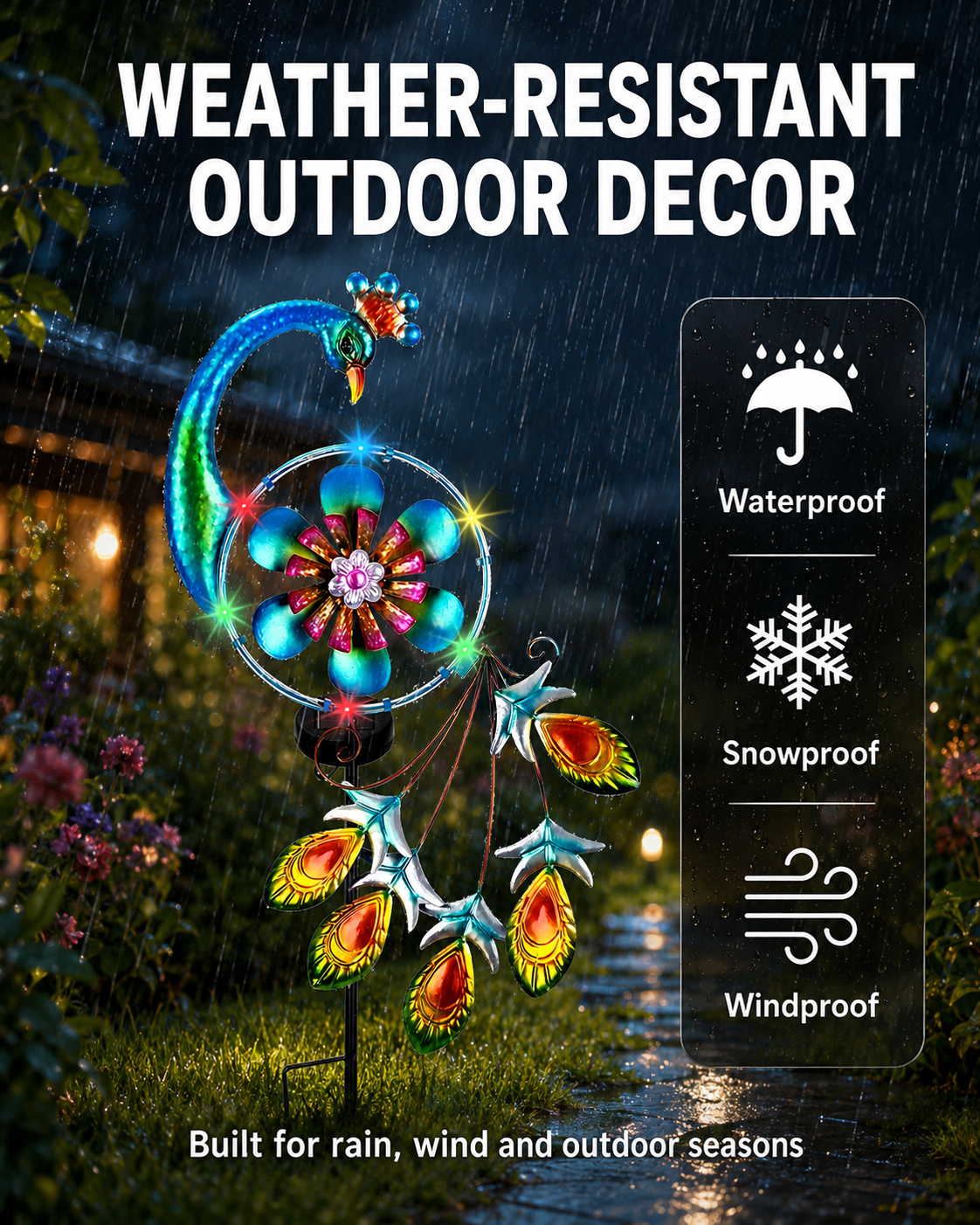 Solar Peacock Garden Stake Lights,Double-Layer Flower Outdoor Yard Decoration, Waterproof Decorative Garden Light for Patio, Lawn, Pathway