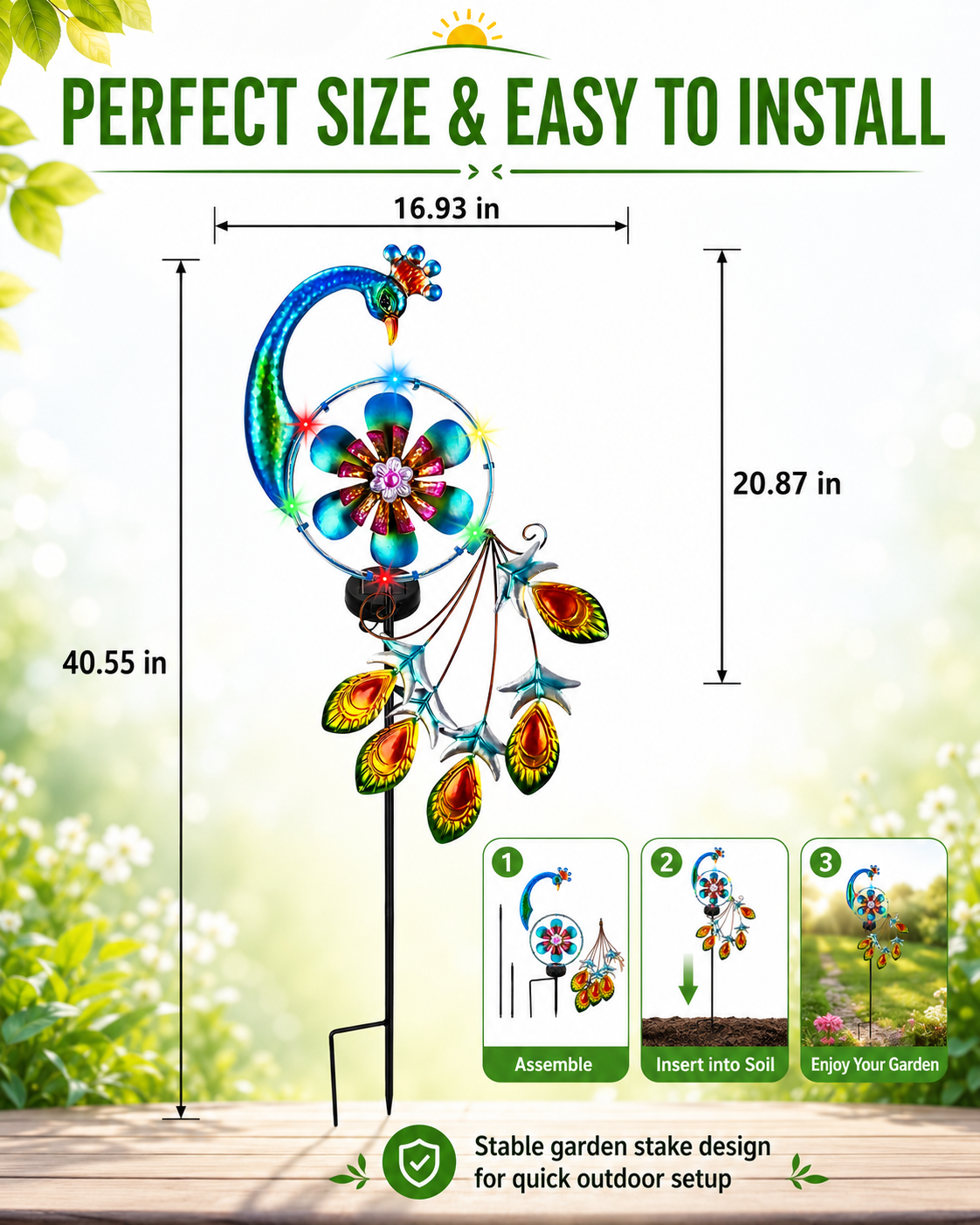 Solar Peacock Garden Stake Lights,Double-Layer Flower Outdoor Yard Decoration, Waterproof Decorative Garden Light for Patio, Lawn, Pathway