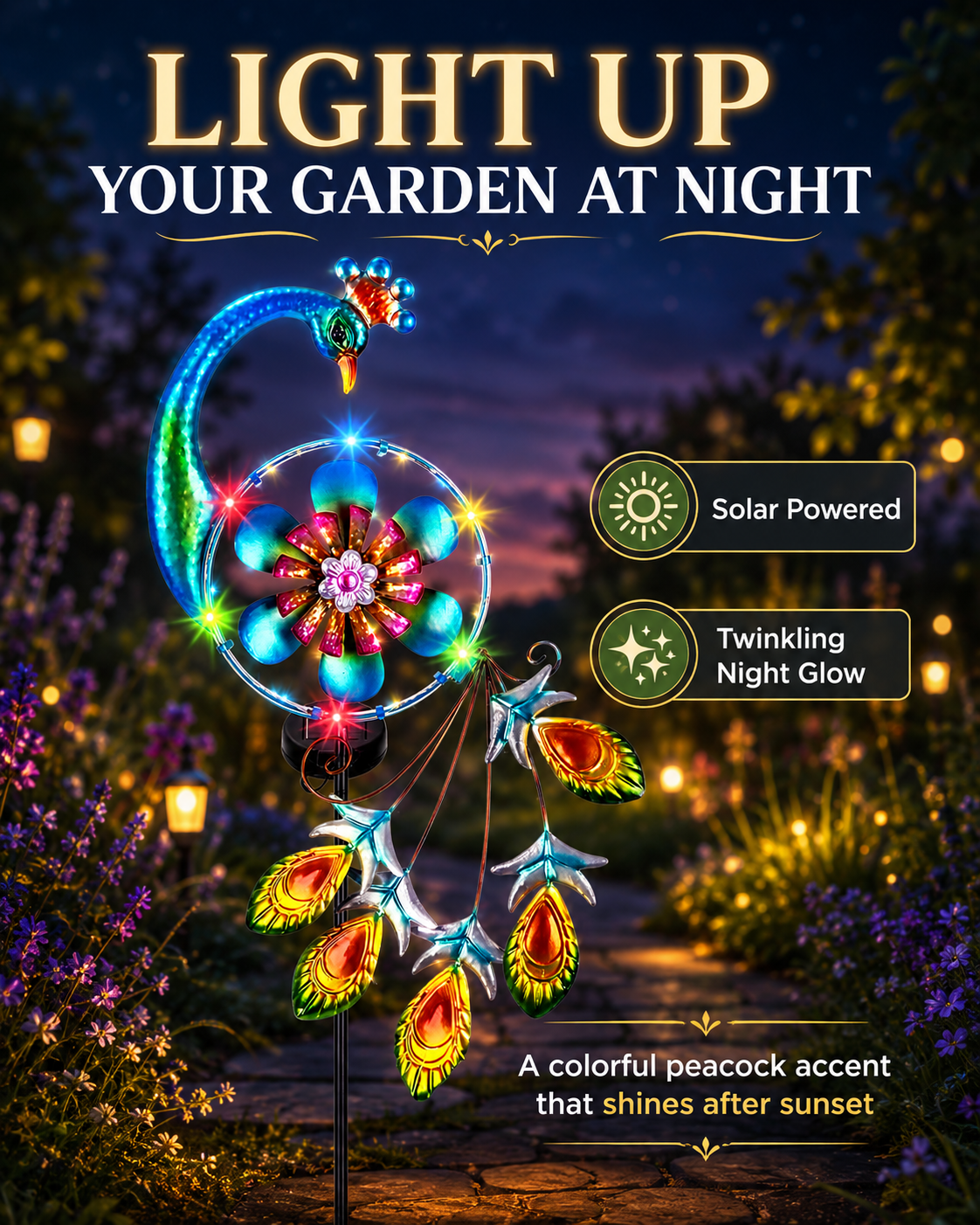 Solar Peacock Garden Stake Lights,Double-Layer Flower Outdoor Yard Decoration, Waterproof Decorative Garden Light for Patio, Lawn, Pathway