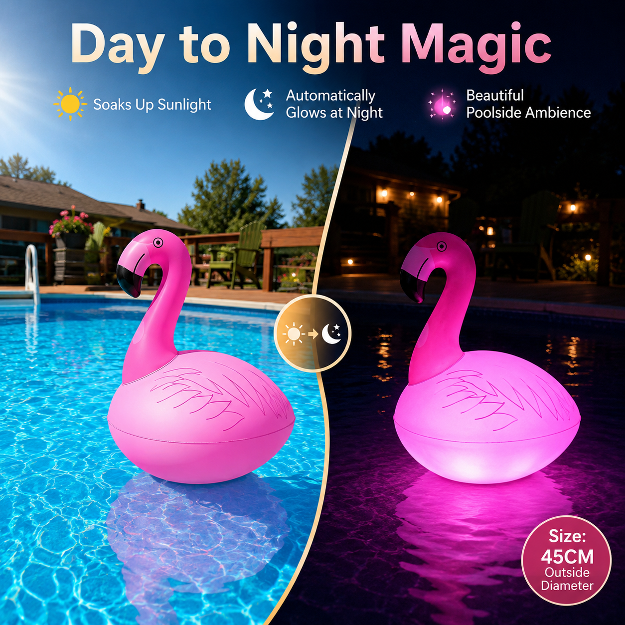 Solar Flamingo Pool Light, Floating Pink LED Pool Decor for Summer Parties