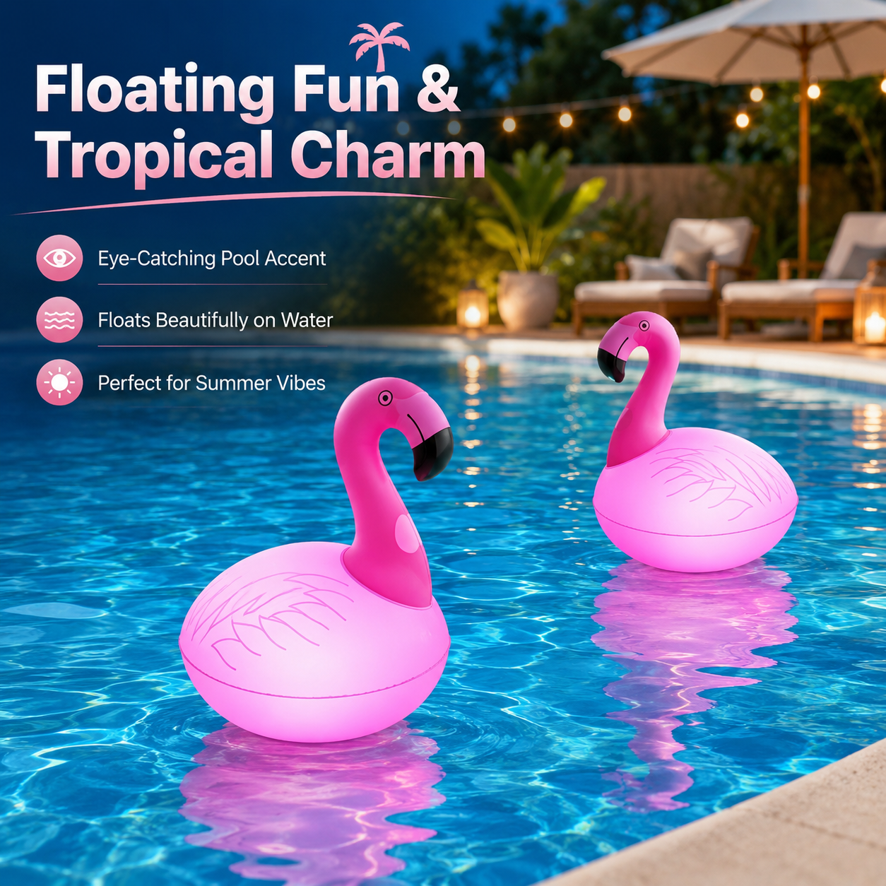 Solar Flamingo Pool Light, Floating Pink LED Pool Decor for Summer Parties