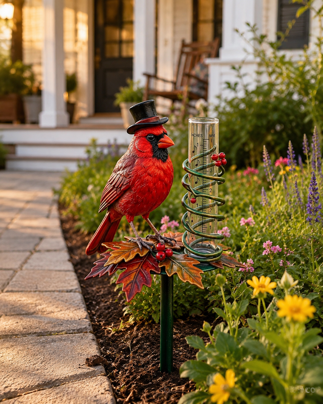 Cardinal Bird Rain Gauge Garden Stake
