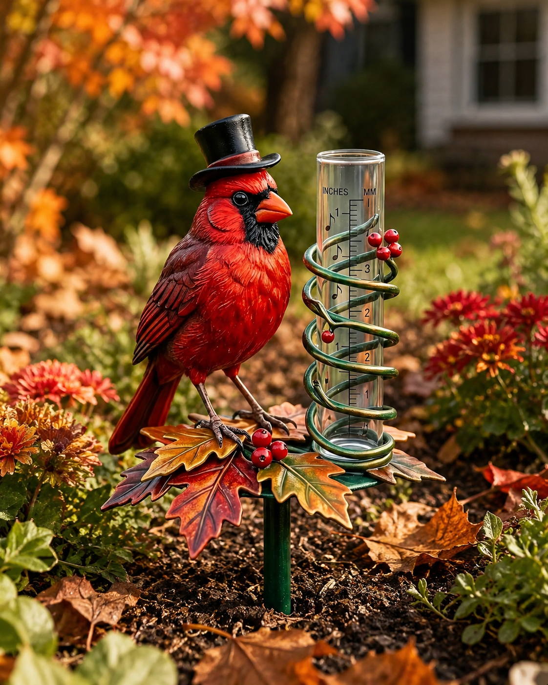 Cardinal Bird Rain Gauge Garden Stake
