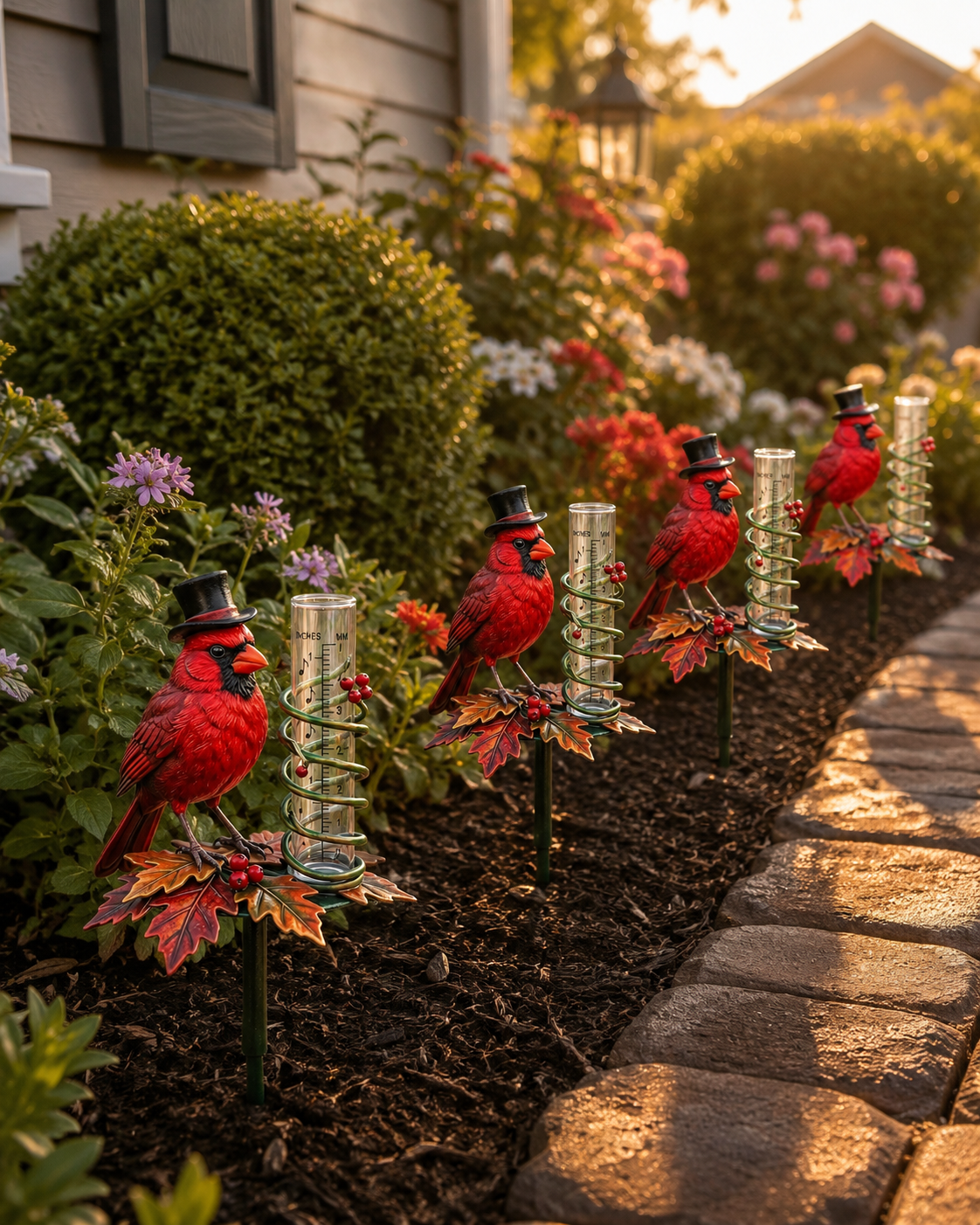 Cardinal Bird Rain Gauge Garden Stake