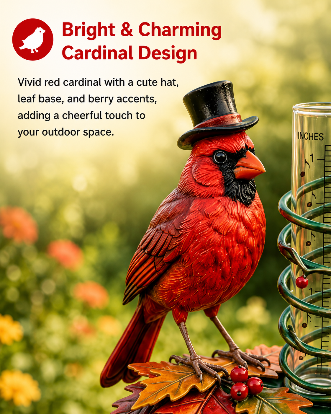 Cardinal Bird Rain Gauge Garden Stake