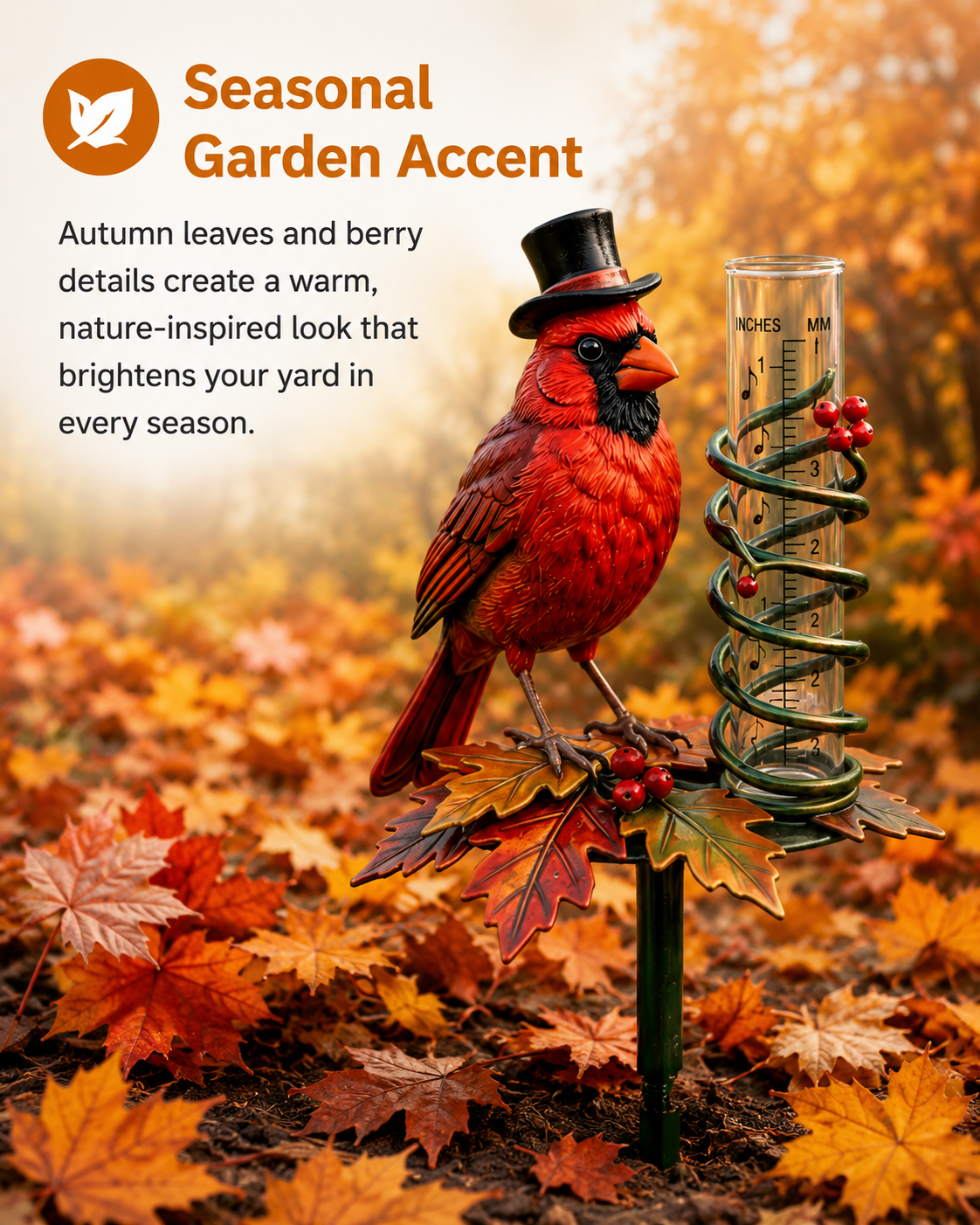 Cardinal Bird Rain Gauge Garden Stake