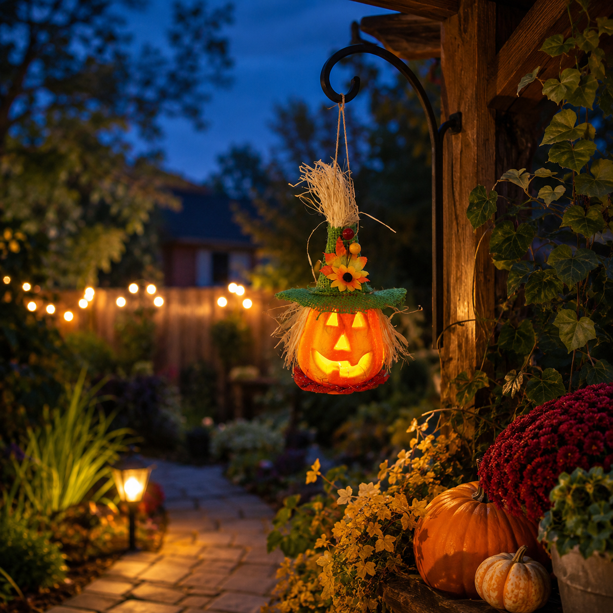 Light-Up Pumpkin Witch Decor