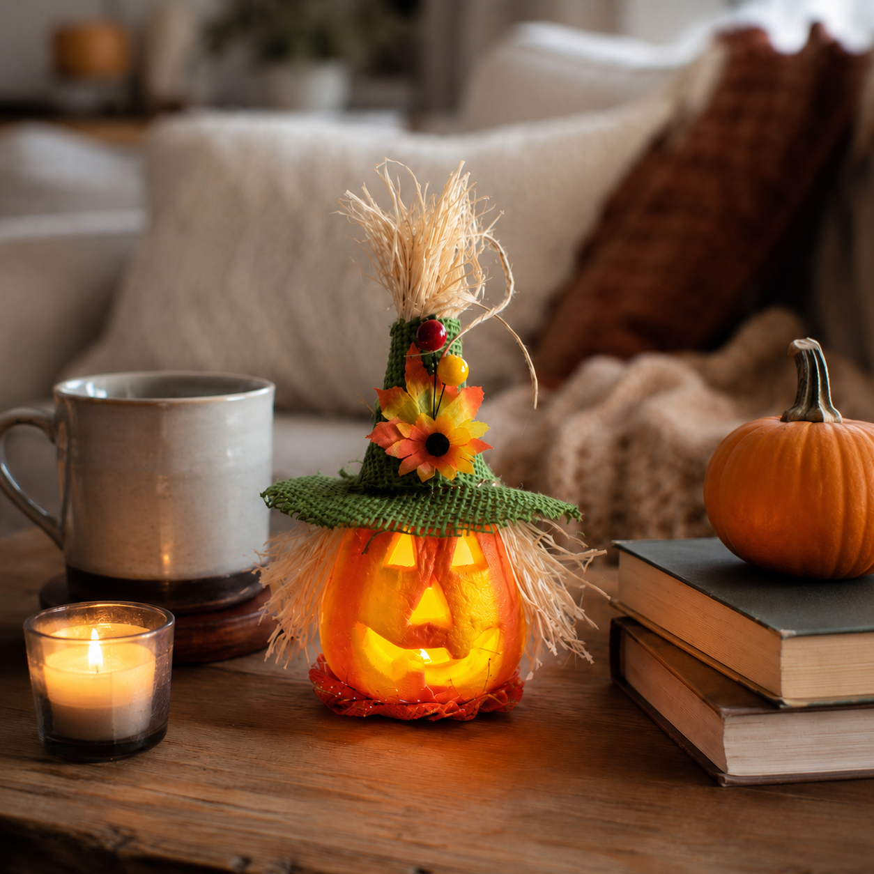 Light-Up Pumpkin Witch Decor