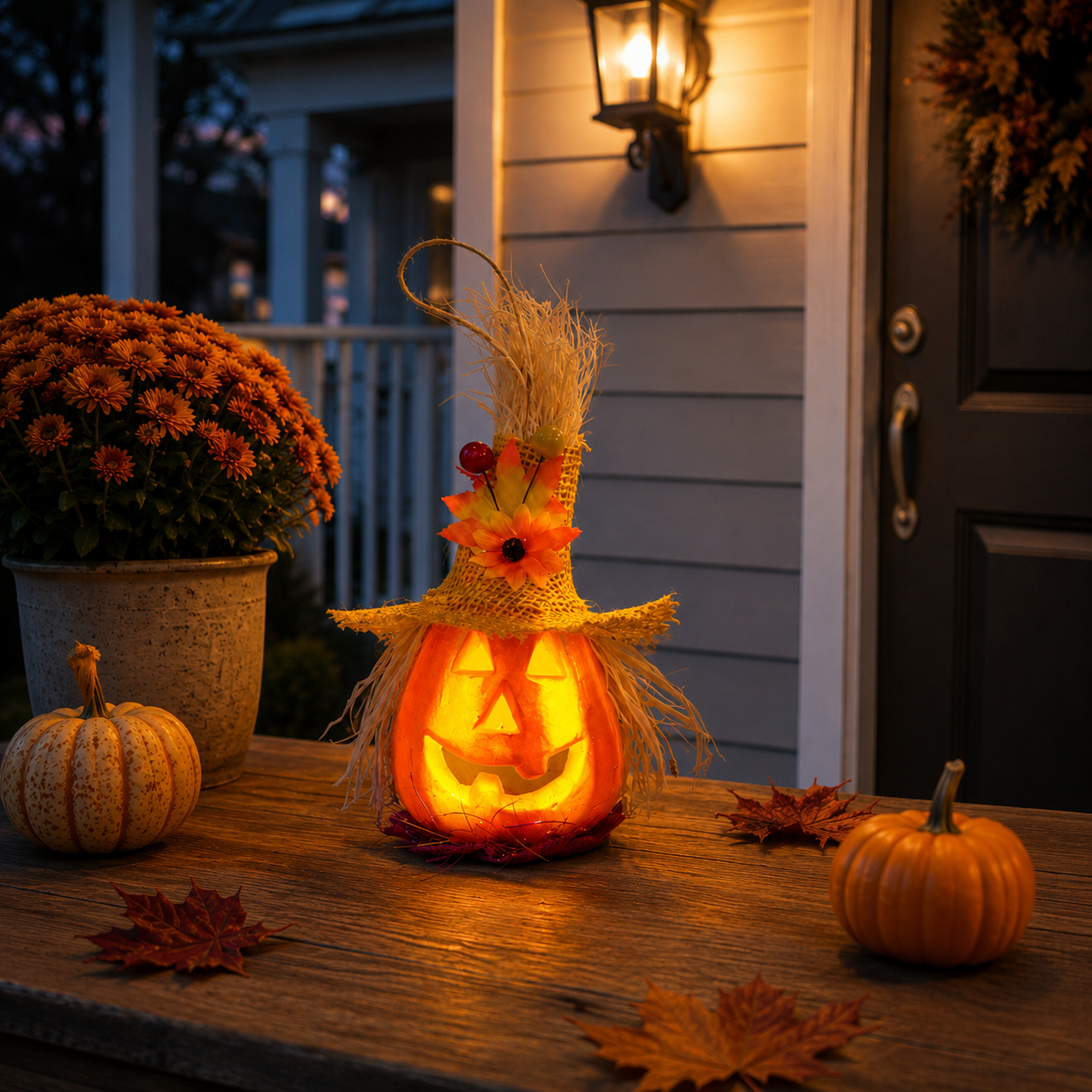 Light-Up Pumpkin Witch Decor