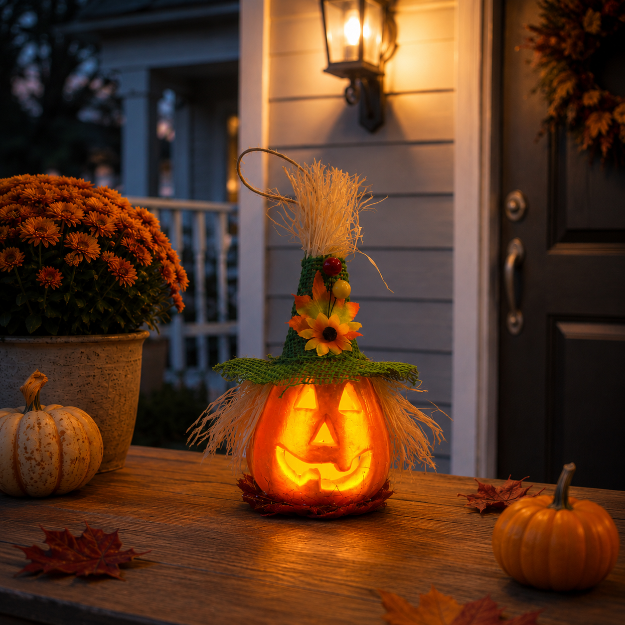 Light-Up Pumpkin Witch Decor