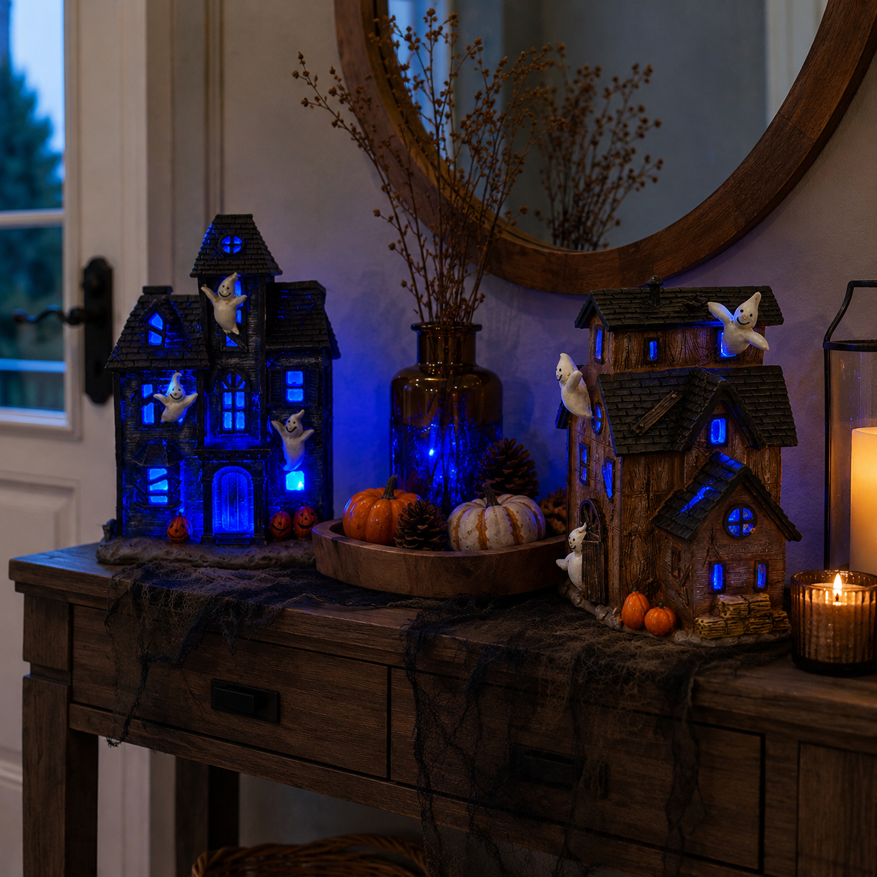 Halloween Lighted Haunted House Decor with Cute Ghosts