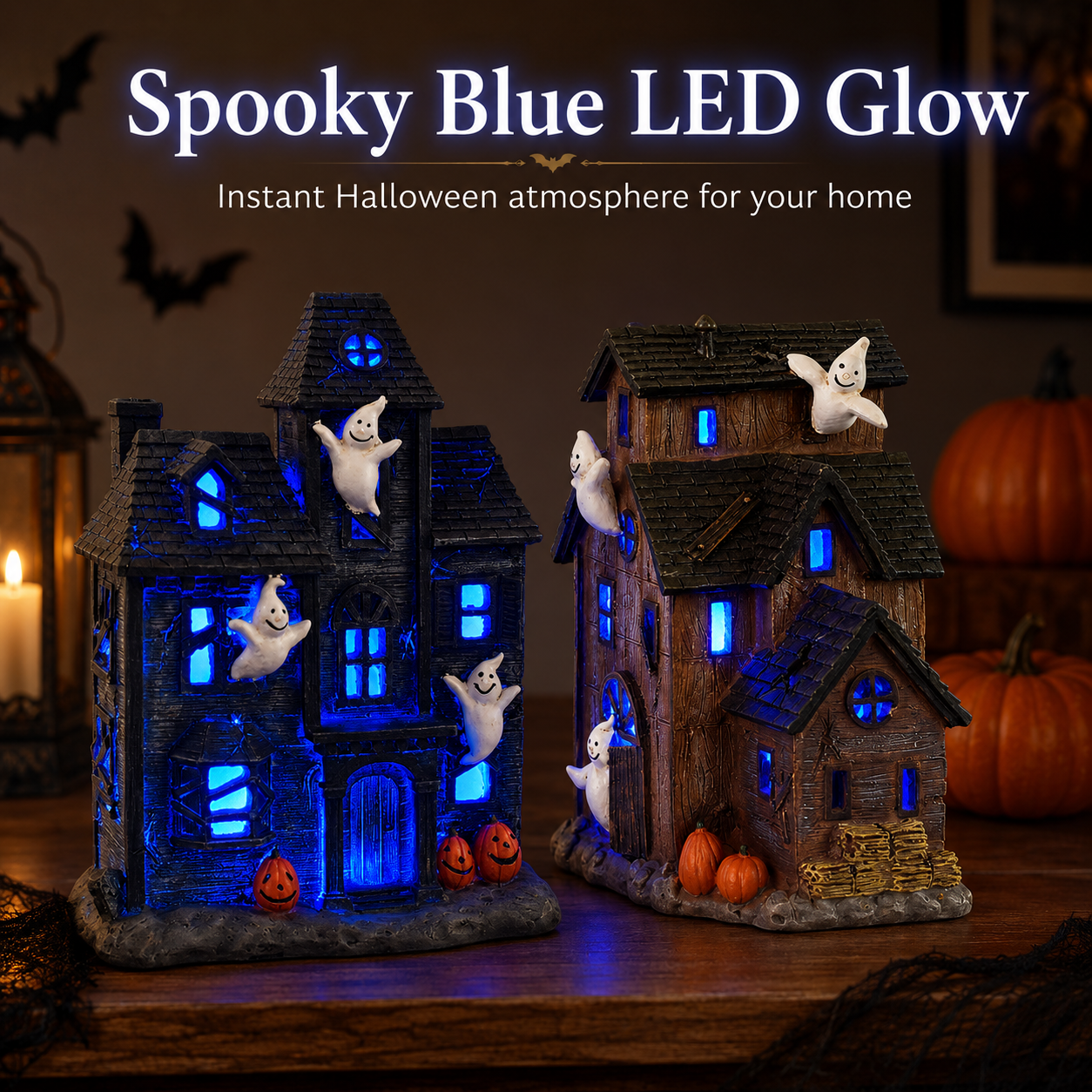 Halloween Lighted Haunted House Decor with Cute Ghosts