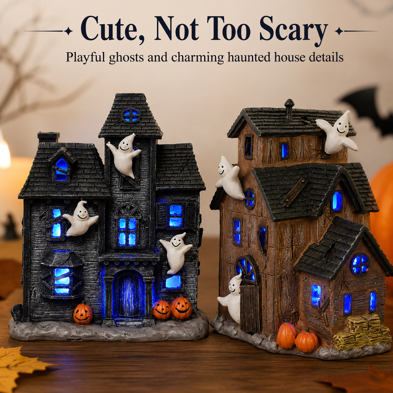 Halloween Lighted Haunted House Decor with Cute Ghosts