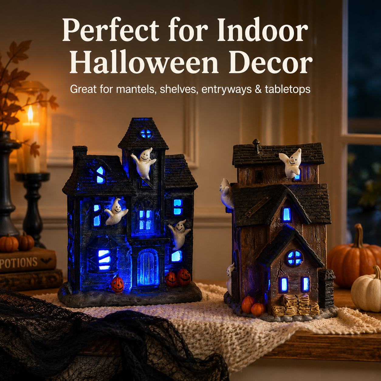 Halloween Lighted Haunted House Decor with Cute Ghosts