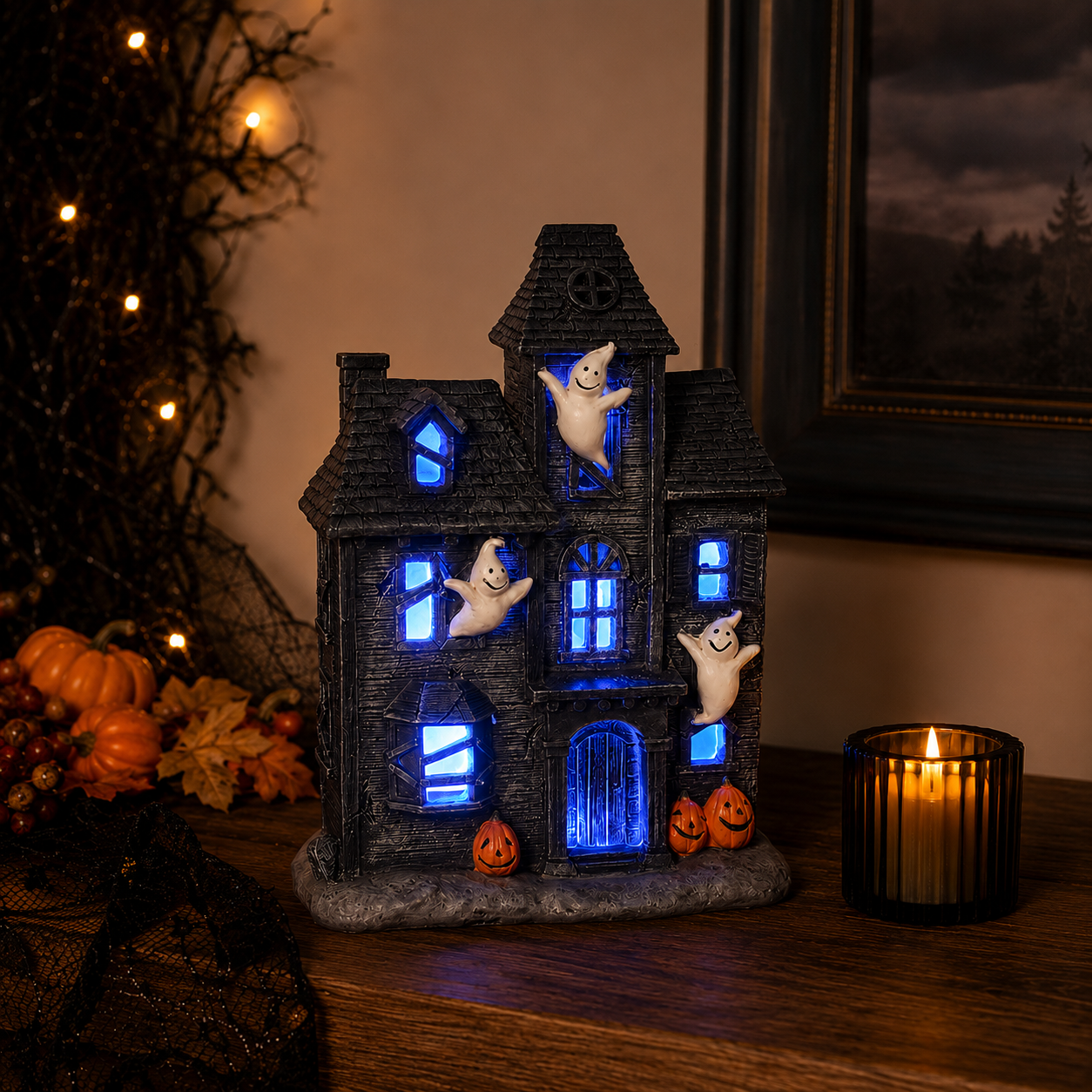 Halloween Lighted Haunted House Decor with Cute Ghosts