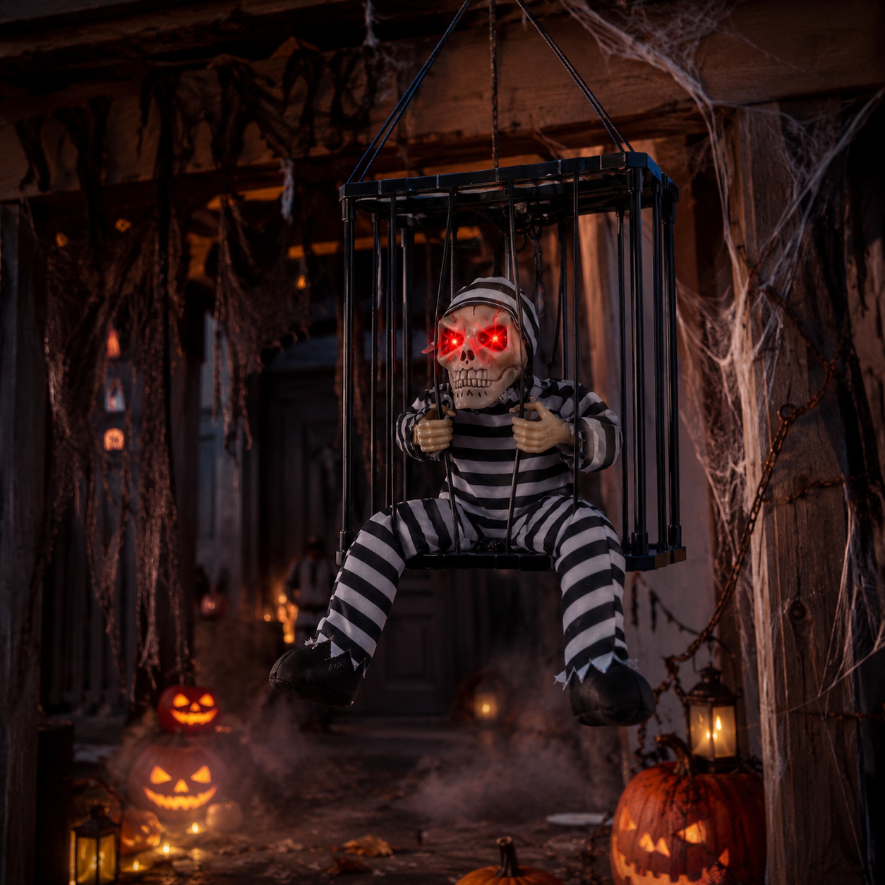 Halloween Prisoner Skeleton Cage Decor