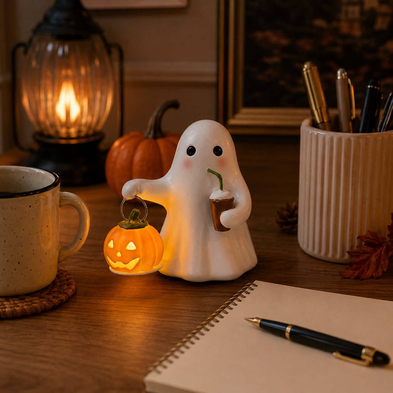 Light-Up Ghost Pumpkin Decor