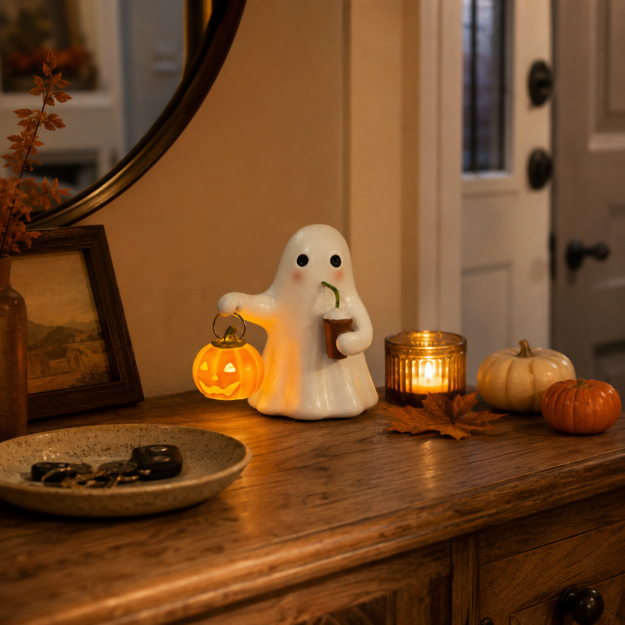 Light-Up Ghost Pumpkin Decor