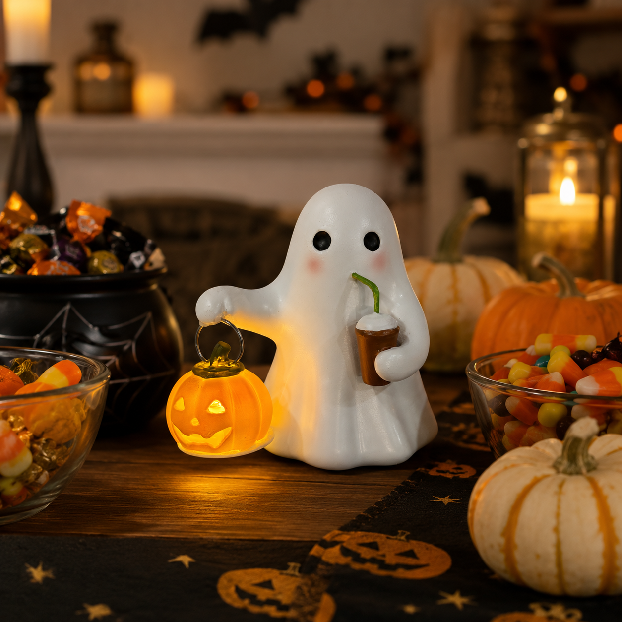 Light-Up Ghost Pumpkin Decor