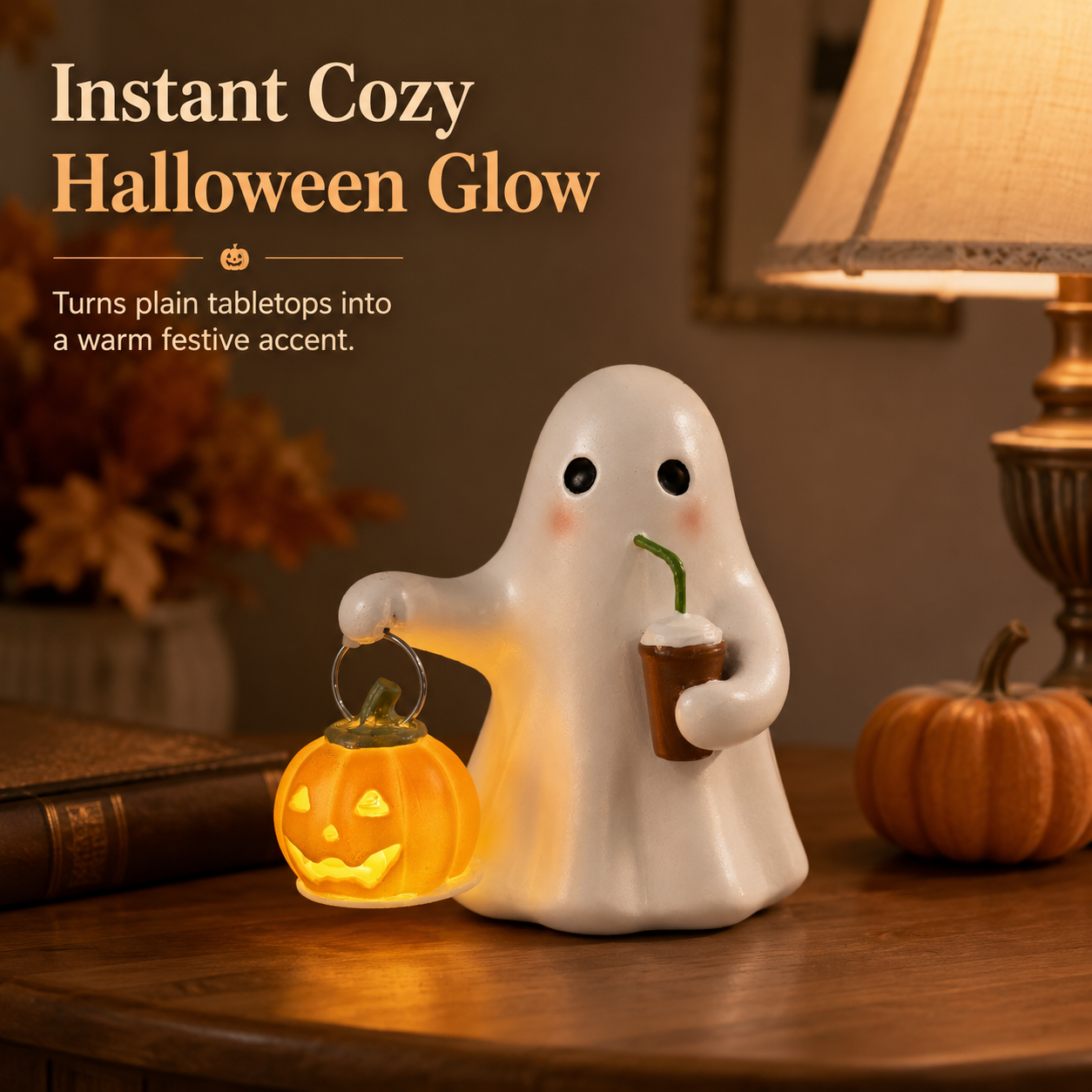 Light-Up Ghost Pumpkin Decor