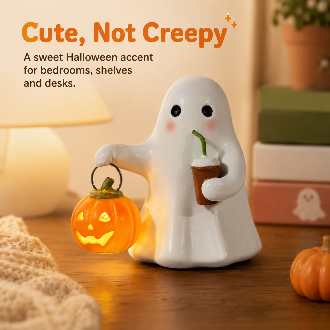 Light-Up Ghost Pumpkin Decor