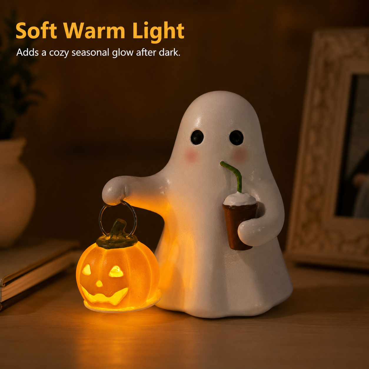 Light-Up Ghost Pumpkin Decor