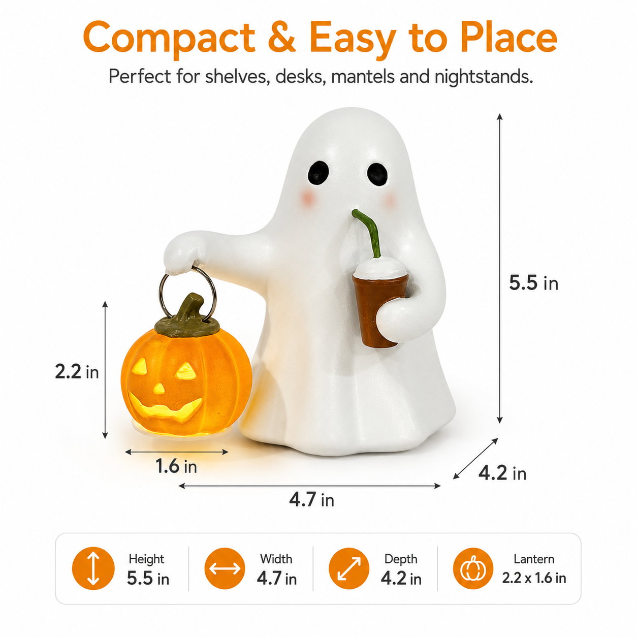 Light-Up Ghost Pumpkin Decor