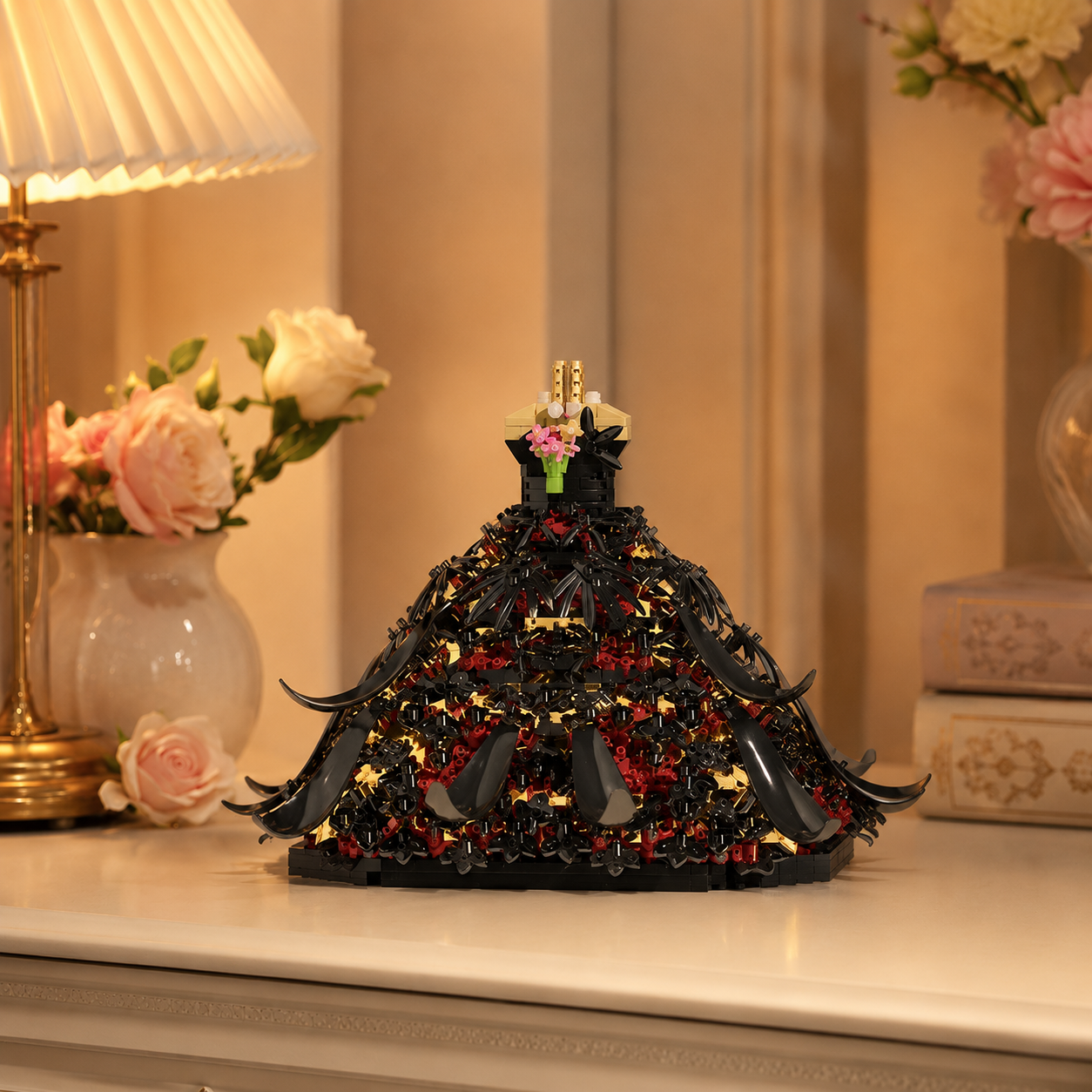 Wedding Dress Building Block Set, Floral Princess Dress Model Kit, DIY Decorative Building Blocks for Girls and Adults, Romantic Bridal Gown Display Toy, Creative Gift for Birthday, Wedding, Valentine’s Day and Home Decor